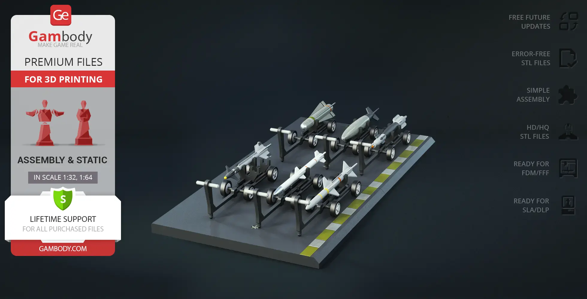 Model of F-18 Super Hornet missiles on a display stand, ready for 3D printing.