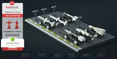 Model of F-18 Super Hornet missiles on trolleys, designed for 3D printing by Gambody.