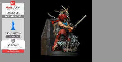 Dynamic diorama featuring two characters in action poses with swords, set against a rocky base.
