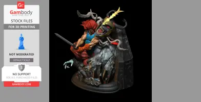 Lion-O battles Mumm-Ra in a dynamic 3D diorama, featuring vivid details and dynamic poses.