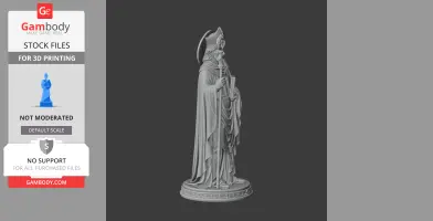 A detailed 3D model of Saint Alberic I of Utrecht holding a staff, wearing a cloak and mitre hat.