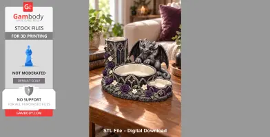 Gothic dragon-themed organizer with compartments, adorned with purple roses and ornate designs.