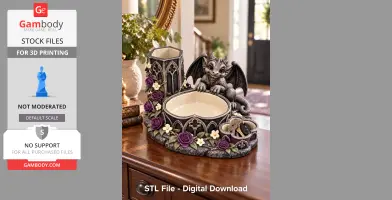 Gothic-themed dragon organizer with roses and gothic arches, designed for 3D printing.