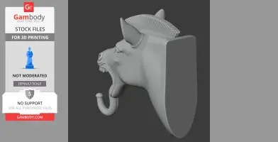 Gray 3D model of a zebra head wall hook with a curved hook beneath the open mouth.