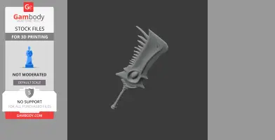 A spiked, jagged sword with a skeletal design for 3D printing as a cosplay prop.