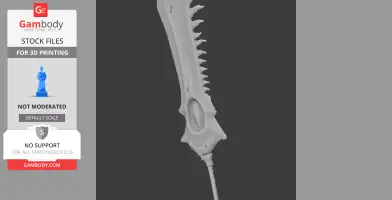A detailed 3D model of a large serrated sword with a bone-like design for cosplay.