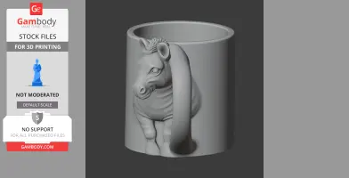 3D model of a mug with a zebra head and neck forming the handle, intended for 3D printing.