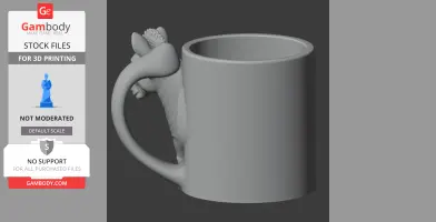 3D model of a mug with a zebra-shaped handle, designed for 3D printing.