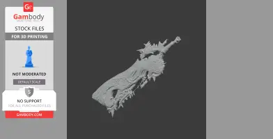 A detailed 3D model of a fantasy weapon with organic, monstrous features and jagged edges.
