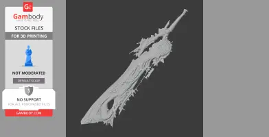 Ornate, jagged fantasy sword with intricate organic detailing, perfect for cosplay and 3D printing.