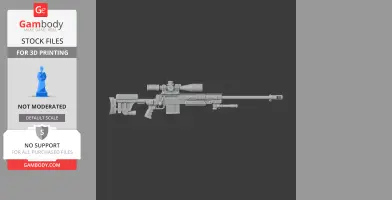 3D model of a detailed sniper rifle, displayed as a digital file for 3D printing.