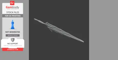 A detailed 3D model of a fantasy sword with an intricate, elongated blade design.