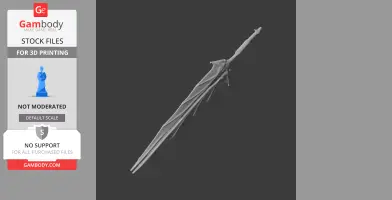 Intricately designed fantasy sword with a jagged, angular blade for 3D printing.