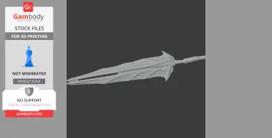 A detailed, jagged sword blade design, suitable for 3D printing as a cosplay prop.