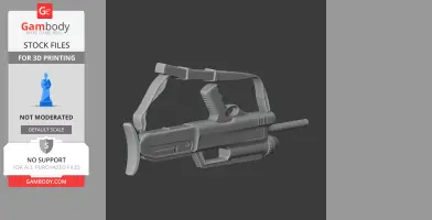 3D model of a futuristic gun with a strap, designed as a cosplay prop for 3D printing.