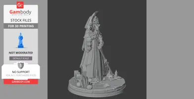 A robed skeleton figure holding a lantern and staff, standing on a base with skulls and tombstones.
