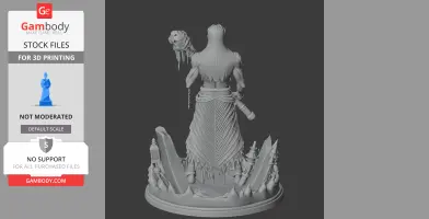 A detailed figure of a character with a long robe and staff, standing on a decorative base.