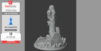 A detailed robed figure holding a staff on a textured base with skulls and spikes.