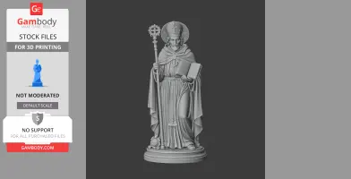 3D model of Saint Albert of Montecorvino holding a staff and an open book, wearing a detailed robe.