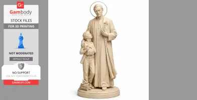 A priestly figure embraces a child, both on a circular base, ideal for 3D printing. Halo above the figure.