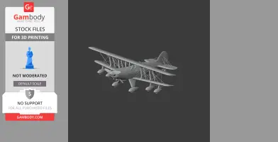 3D model of a vintage biplane with dual wings and propeller for 3D printing.