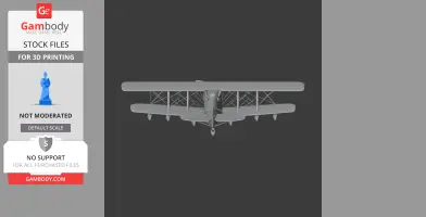 Front view of a detailed, scale 3D model of a biplane for printing.