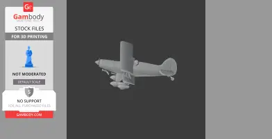 Gray 3D model of a biplane viewed from the side, ready for 3D printing.