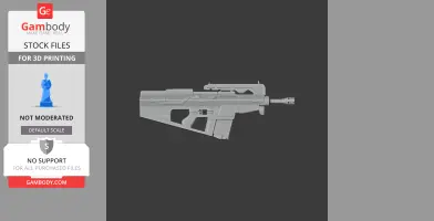 A 3D model of a futuristic, detailed rifle from Cyberpunk 2077, shown in profile view for printing.