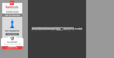 A long, sleek 3D model of a futuristic rifle, inspired by Cyberpunk 2077, for cosplay prop printing.