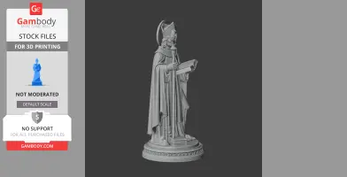 A detailed statue of Saint Albertus Magnus holding a staff and book, with intricate robe details, on a decorative base.