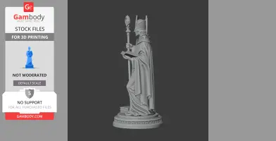 A 3D model of Saint Albertus Magnus holding a staff and a book, standing on a decorative base.