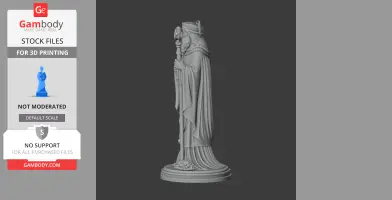A detailed 3D model of Saint Albinus holding a staff, draped in flowing robes, on a round base.