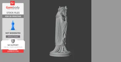 A detailed 3D statue of a robed figure holding a staff, suitable for 3D printing.