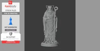 A detailed 3D model of Saint Albinus, holding a staff and a book, wearing ceremonial robes.