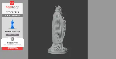 A detailed 3D model of Saint Albinus, cloaked, on a circular base, designed for 3D printing.