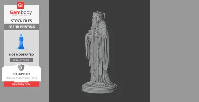 A detailed 3D model of Saint Albinus holding a staff and book, wearing flowing robes and a mitre.