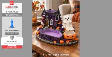 Cute Halloween house organizer with a ghost, pumpkins, and coffin-shaped compartment.