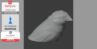 Gray 3D model of a perched Australian zebra finch, designed for 3D printing.