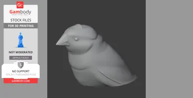 A 3D model of a smooth, stylized Australian zebra finch for printing, displayed on a dark background.