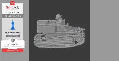 3D model of a Carden Loyd tankette with two figures inside, detailed for 3D printing.