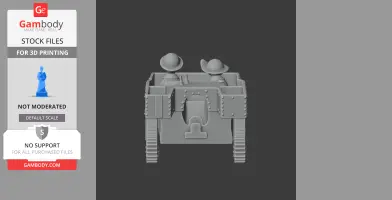 3D model of a Carden Loyd tankette with detailed rivets and two helmeted figures inside.