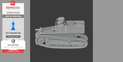 A detailed 3D model of a Carden Loyd tankette with visible rivets and tracks for 3D printing.