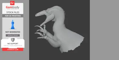 3D model of an Australovenator dinosaur bust with open mouth and detailed claws for printing.