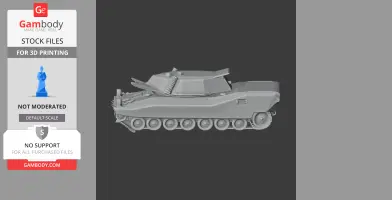 A 3D model of a CCV-L light tank, side view, with detailed tracks and turret for 3D printing.