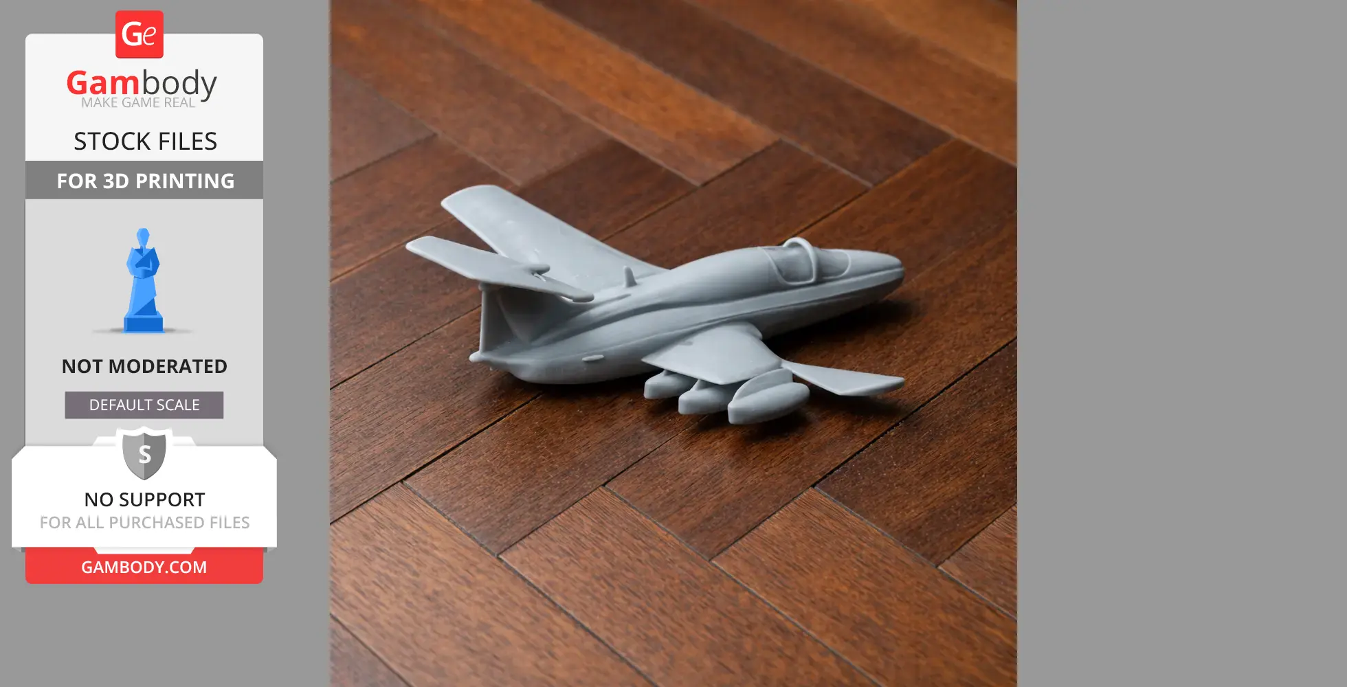 A 3D-printed model of the Aero L-29 aircraft in gray, displayed on a wooden surface.