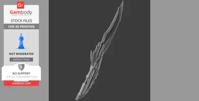 A jagged, elongated fantasy sword with a textured blade for 3D printing.