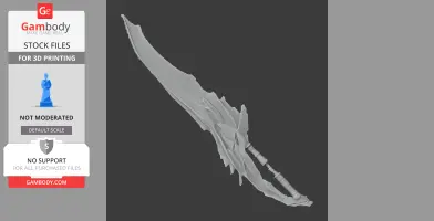 A detailed 3D model of a fantasy sword with intricate, jagged edges suitable for cosplay or display.