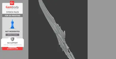 A detailed, jagged sword design for 3D printing, resembling a fantasy or cosplay weapon.