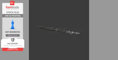 A detailed, elongated blade with intricate design, suitable as a cosplay prop for 3D printing.
