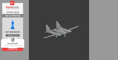 3D model of a twin-tail, twin-engine aircraft with landing gear, for 3D printing.
